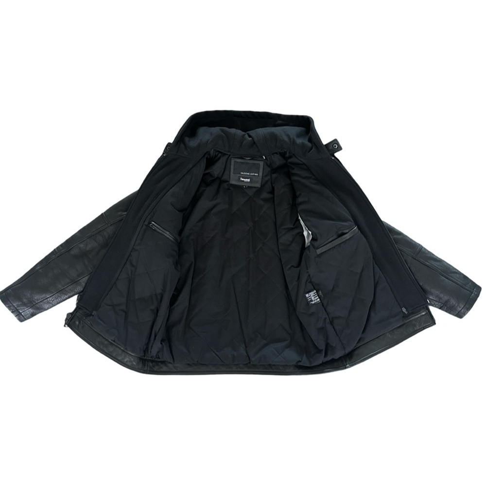 Wilsons Alan Black Leather Grunge Motorcycle Jacket With Removable Hood Size L - Picture 3 of 15